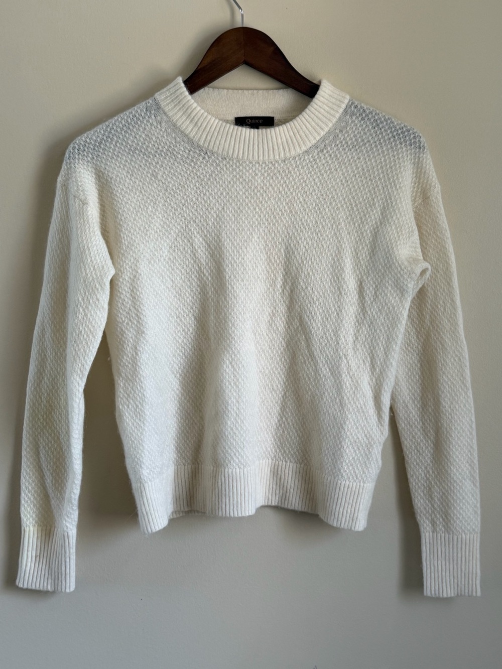 Quince Baby Alpaca-Wool Diamond Stitch Crew Sweater Womens SMALl cream New